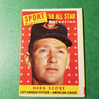 1958 - TOPPS BASEBALL CARD NO. 495 - HERB SCORE - A.L. ALLSTAR - A'S