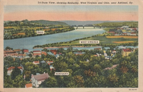 Vintage Used Postcard: 1942 Tri State View, KY, WV, OH