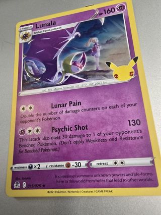 Pokemon Lunala holo rare card 015/025