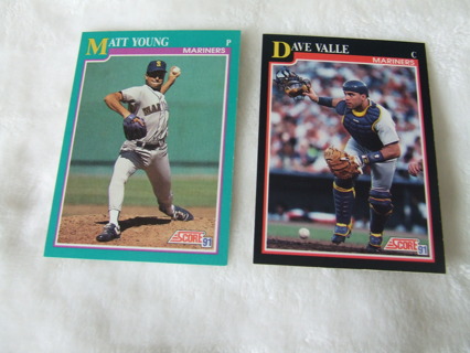 1991 Seattle Mariners Team Score Card Lot Card of 2