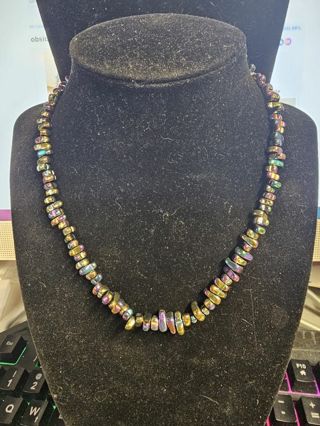 obsidian oil spill chain necklace