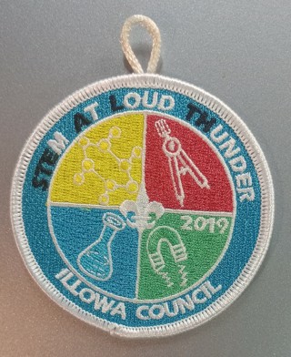 2019 STEM at Loud Thunder, Illowa Council scout patch with button loop 