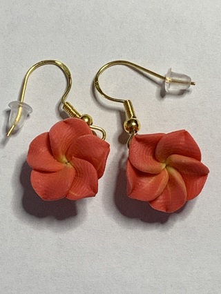 ORANGE-RED FRANGAPANI EARRINGS WITH GOLD HOOKS~FREE SHIPPING!