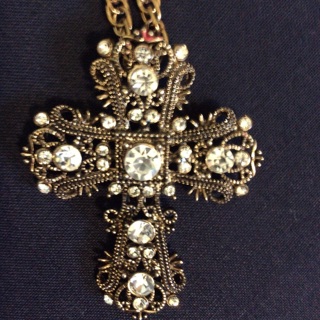Vintage rhinestone Large Cross with Chain.