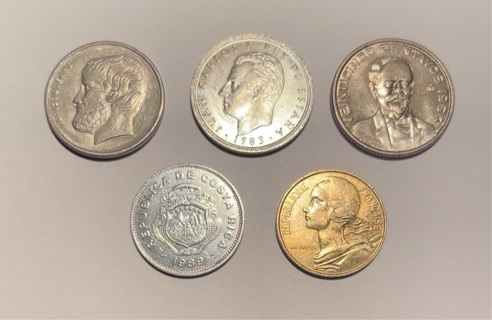 5 Different Quarter Sized Foreign Coins