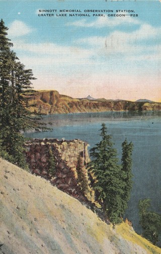 Vintage Used Postcard: gin z: 1949 Sinnott Mem Observation Station, Crater Lake, OR 