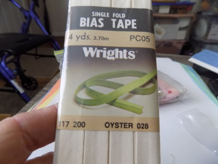 Vintage NIP Wrights Single fold Bias tape 4 yards Oyster color
