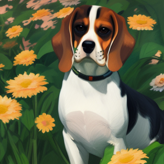 Listia Digital Collectible: Beagle in a Flower Patch