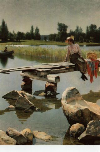 used postcard: painting lady at the lakes