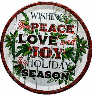 Christmas 12Inch Wishing Peace Love Joy Holiday Season Serving Plate. Round