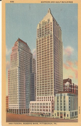 Vintage Unused Postcard: r: Linen: Koppers, Gulf & Fed Reserve Bank, Pittsburgh, PA