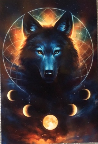 Wolf with moon cycles - 3 x 5” MAGNET - GIN ONLY