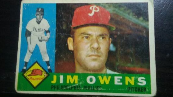 1960 TOPPS JIM OWENS PHILADELPHIA PHILLIES BASEBALL CARD# 185