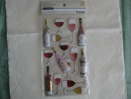 Wine themed15 puffy stickers, NIP, scrapbooking, card making, other decorative use.