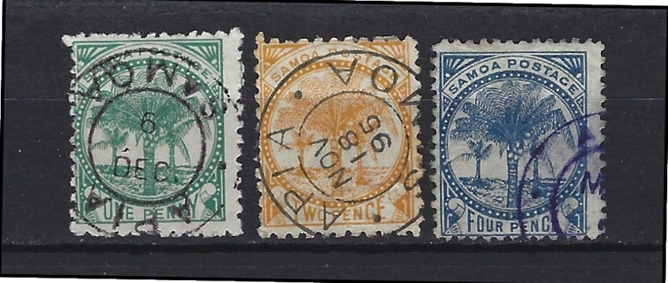 1800s Samoa stamps (3), U/F-VF, good CV, nice cancels