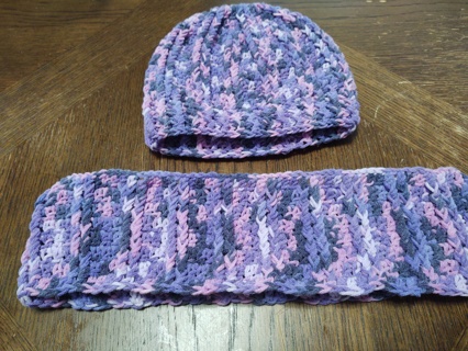 Hand Crocheted Hat and Infinity Scarf Set