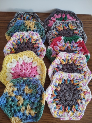 Lot of 10 Hand Crocheted Hexagon Granny Squares