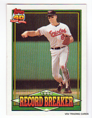 Cal Ripken, Jr., 1991 Topps 1990 Errorless Record Breaker Card #5, Baltimore Orioles, (LB4)