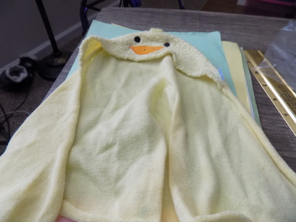 large Baby doll sized yellow fuzzy duck hooded bath robe Fisher Price