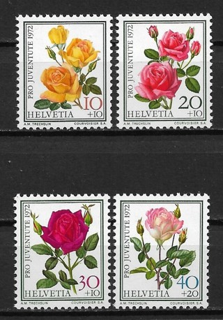 1972 Switzerland ScB410-3 complete Pro Jeventute/Famous Roses set of 4 MNH