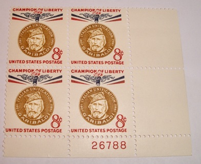 Scott #1169, Giuseppe Garibaldi, Pane of 4 Useable 8¢ US Postage Stamps
