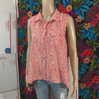 WOMEN’S BUTTON DOWN BLOUSE SLEEVELESS TOP LARGE TIMING FREE SHIPPING