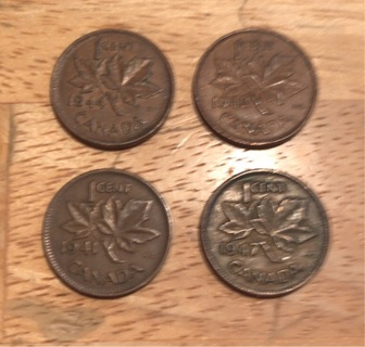 Set of Four King George VI Canadian Pennies 