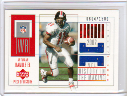 Antwaan Randle El, 2002 Upper Deck Pieces of History ROOKIE RELIC Card #148, Pittsburgh Steelers. L3