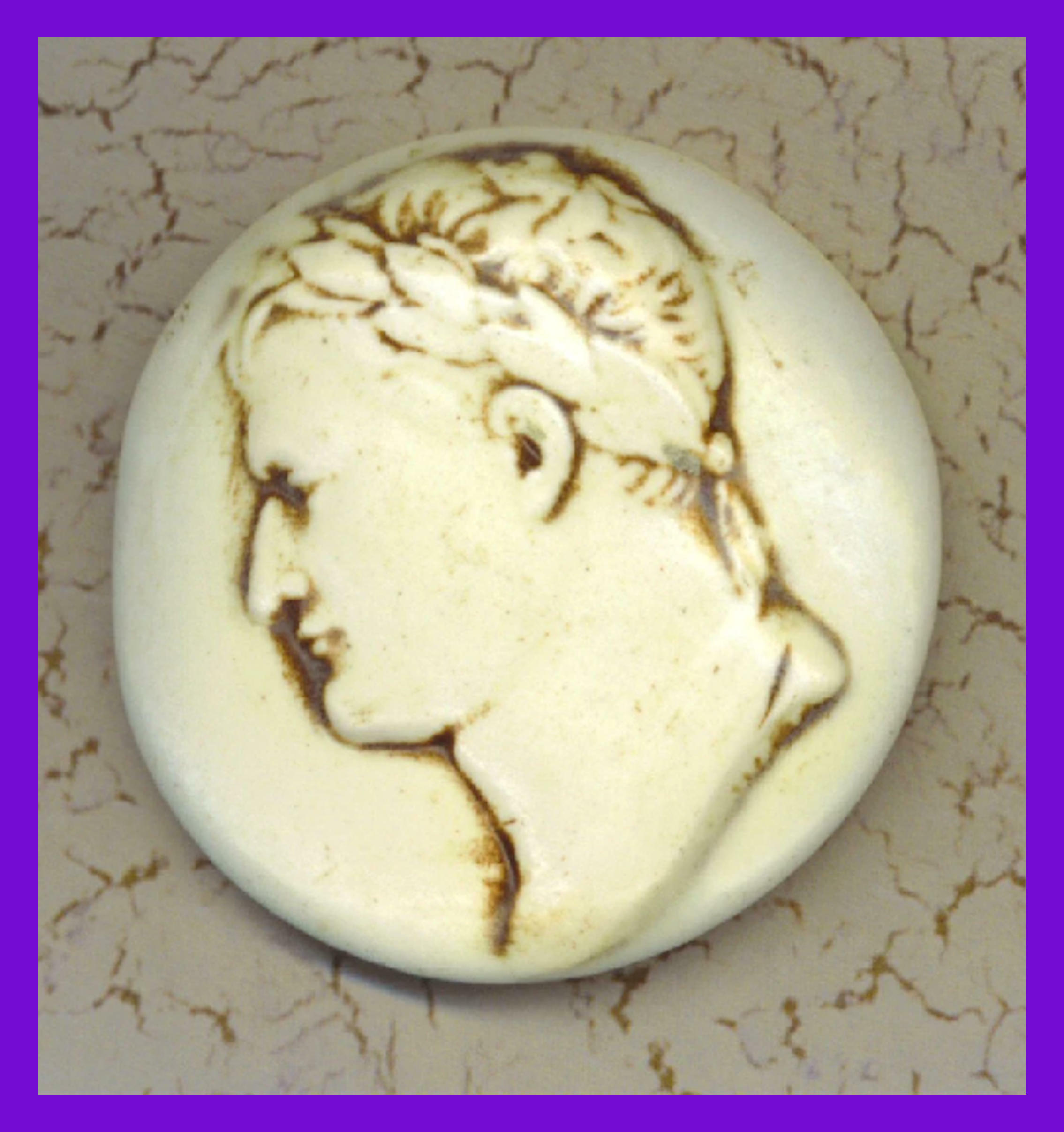 Free: Vintage Large Medallion BUTTON, Roman Emperor, Low Relief, Shank Back, Laurel Wreathed, 2 inch