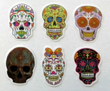 Six Cool Sugar Skull Vinyl Stickers