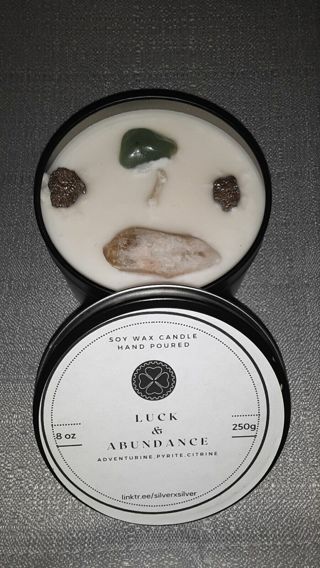 luck & abundance * Prosperity * Gemstone intention candle* handmade soy wicca