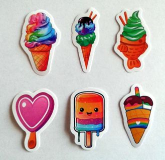 Six Ice Cream Themed Vinyl Stickers