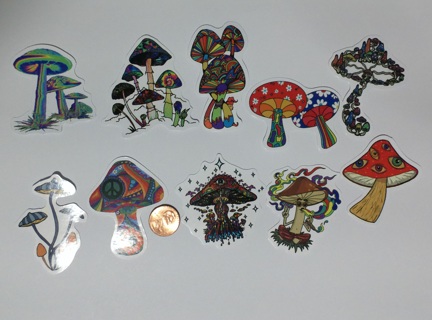 10 Mushroom Stickers, NEW, Unused