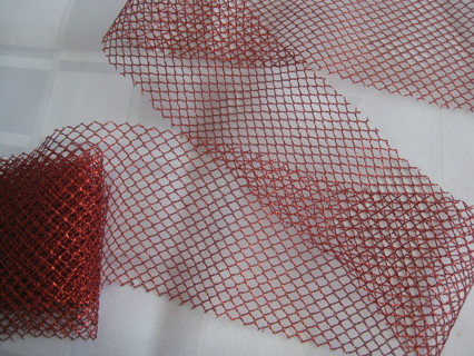 Red shiny metalic mesh ribbon, 3" wide x 2 yards. crafts, sewing.