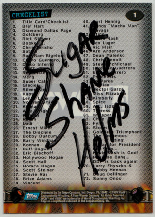 1999 Topps WCW/nWo Nitro #1 - Checklist - Shane Helms autograph (mid)