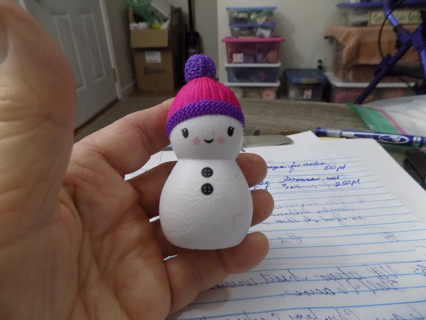 3 inch tall Barbie dream house snowman pink & purple knit hat