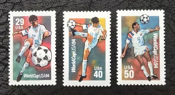 One Lot of 3 Mint World Cup 1994 US Postage Stamps