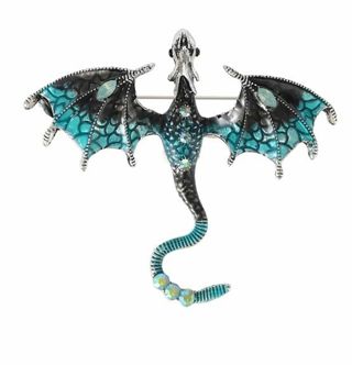 Dazzling Bejeweled And Enameled Flying Dragon Brooch New Blue, Black, & Silver