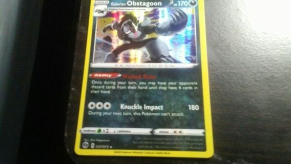 2020 POKEMON OBSTAGOON HOLOGRAPHIC TRADING CARD# 037/073