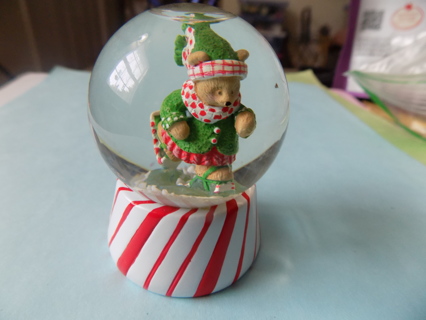 Mini snowglobe has a peppermint stripe base, bear ice skating