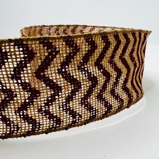 Tan & Red Chevon Burlap 2.5” Wire Edge Ribbon 