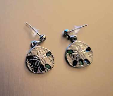 FASHION EARRINGS * SILVER-TONE JEWELED SILVER DOLLAR  - FREE SHIPPING