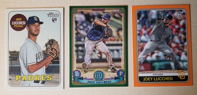 Joey Lucchesi 3 different Cards - San Diego Padres New York Mets 