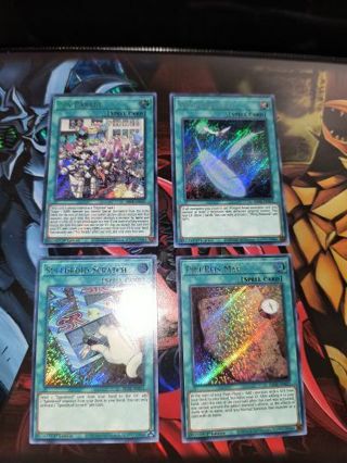 4 Mint condition Secret Rare Holo Yugioh Spell Cards