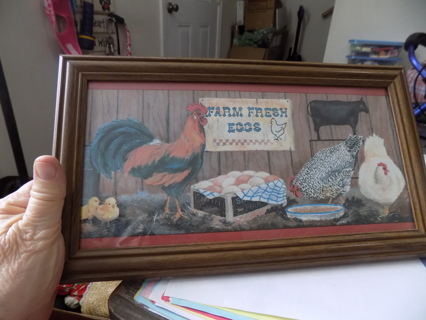 13 x 7 framed under glass Farm Fresh Eggs, chicken and barn