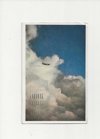 1945 United Airlines - Plane in clouds - Postcard