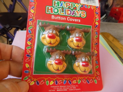 NIP Happy Holidays Reindeer Button covers # 2 set of 4