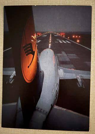 Vintage postcard unused: Lufthansa Jet on Runway at Night original Germany