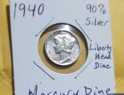 1940 ~ Silver Mercury dime 90% Silver US coin ~ High Grade