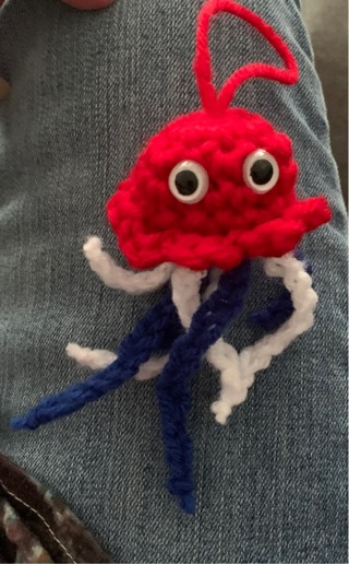  little red white and blue crotchet jellyfish